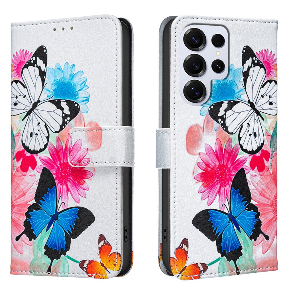 Galaxy S25 Ultra Wallet-Hülle – Mit goldenen Schmetterlingen & Ständer