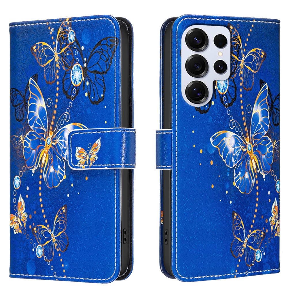 Galaxy S25 Ultra Wallet-Hülle – Mit goldenen Schmetterlingen & Ständer