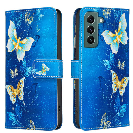 Galaxy S24 Plus / S25 Plus Wallet-Hülle – Mit goldenen Schmetterlingen & Ständer