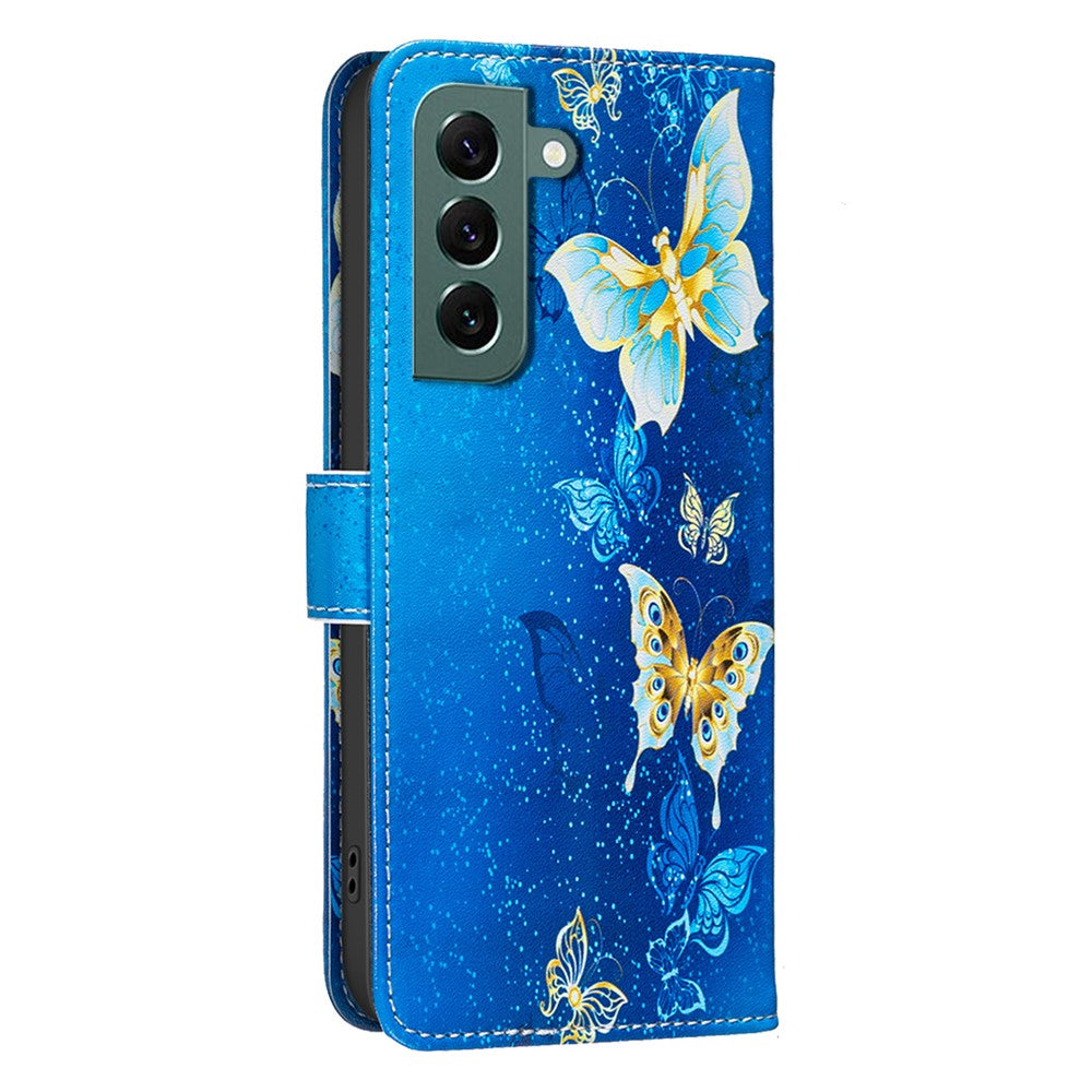 Galaxy S24 Plus / S25 Plus Wallet-Hülle – Mit goldenen Schmetterlingen & Ständer