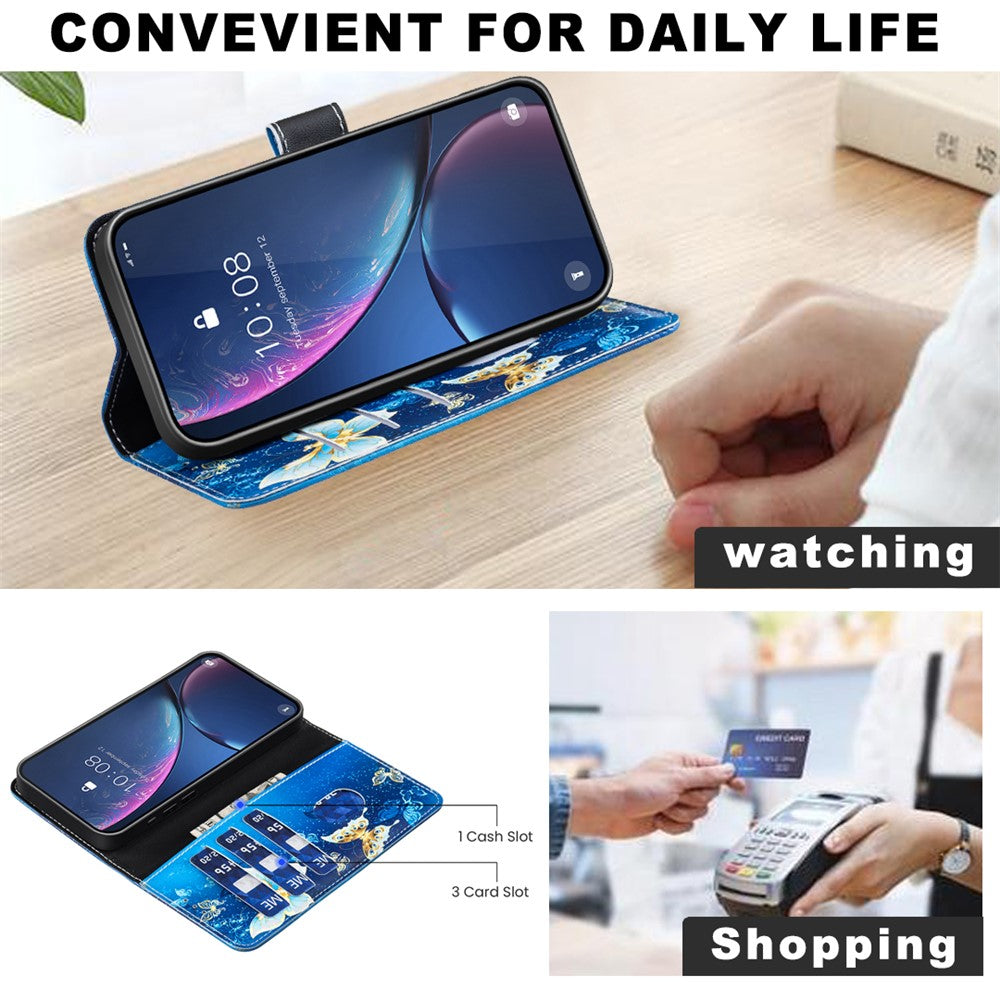 Galaxy S24 Plus / S25 Plus Wallet-Hülle – Mit goldenen Schmetterlingen & Ständer