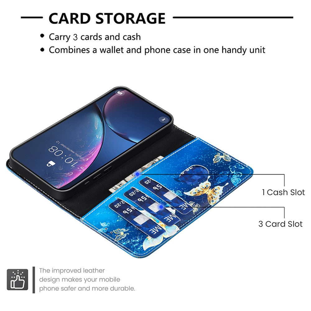 Galaxy S24 Plus / S25 Plus Wallet-Hülle – Mit goldenen Schmetterlingen & Ständer