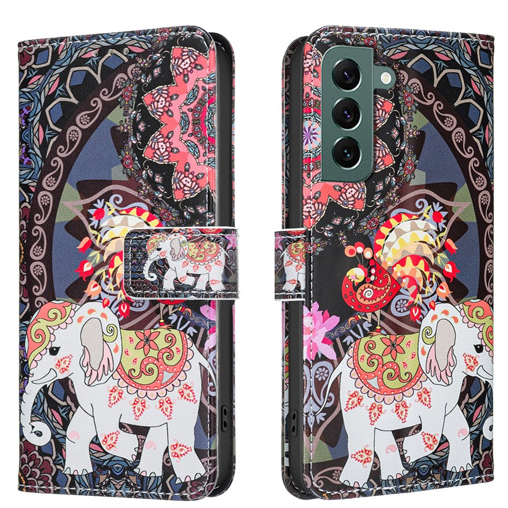Galaxy S24 Plus / S25 Plus Wallet-Hülle – Mit goldenen Schmetterlingen & Ständer