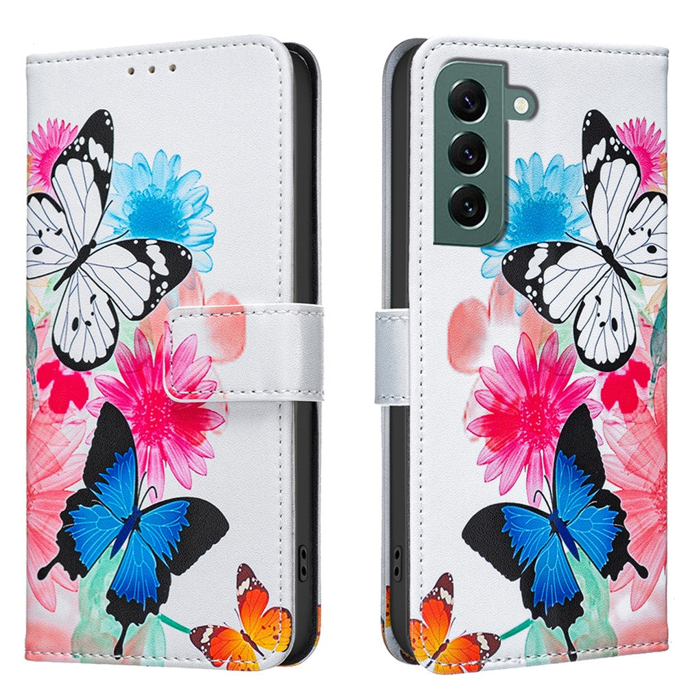 Galaxy S24 Plus / S25 Plus Wallet-Hülle – Mit goldenen Schmetterlingen & Ständer