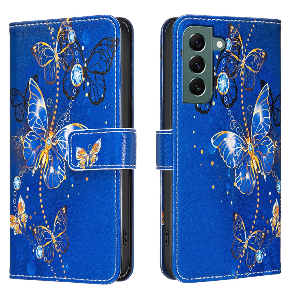 Galaxy S24 Plus / S25 Plus Wallet-Hülle – Mit goldenen Schmetterlingen & Ständer