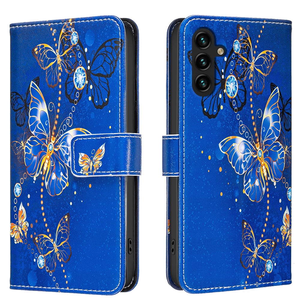 Galaxy A55 5G Wallet-Hülle – Mit goldenen Schmetterlingen & Ständer