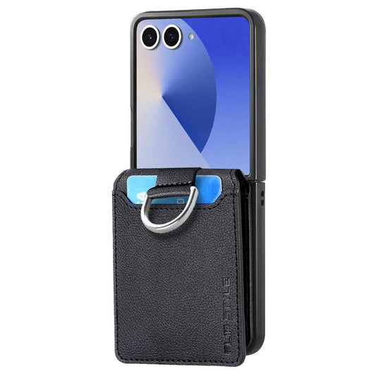 Galaxy Z Flip7 5G – Handyhülle aus PC und PU-Leder, mit Ständer, mit Kartenfach, mit Ringhalter