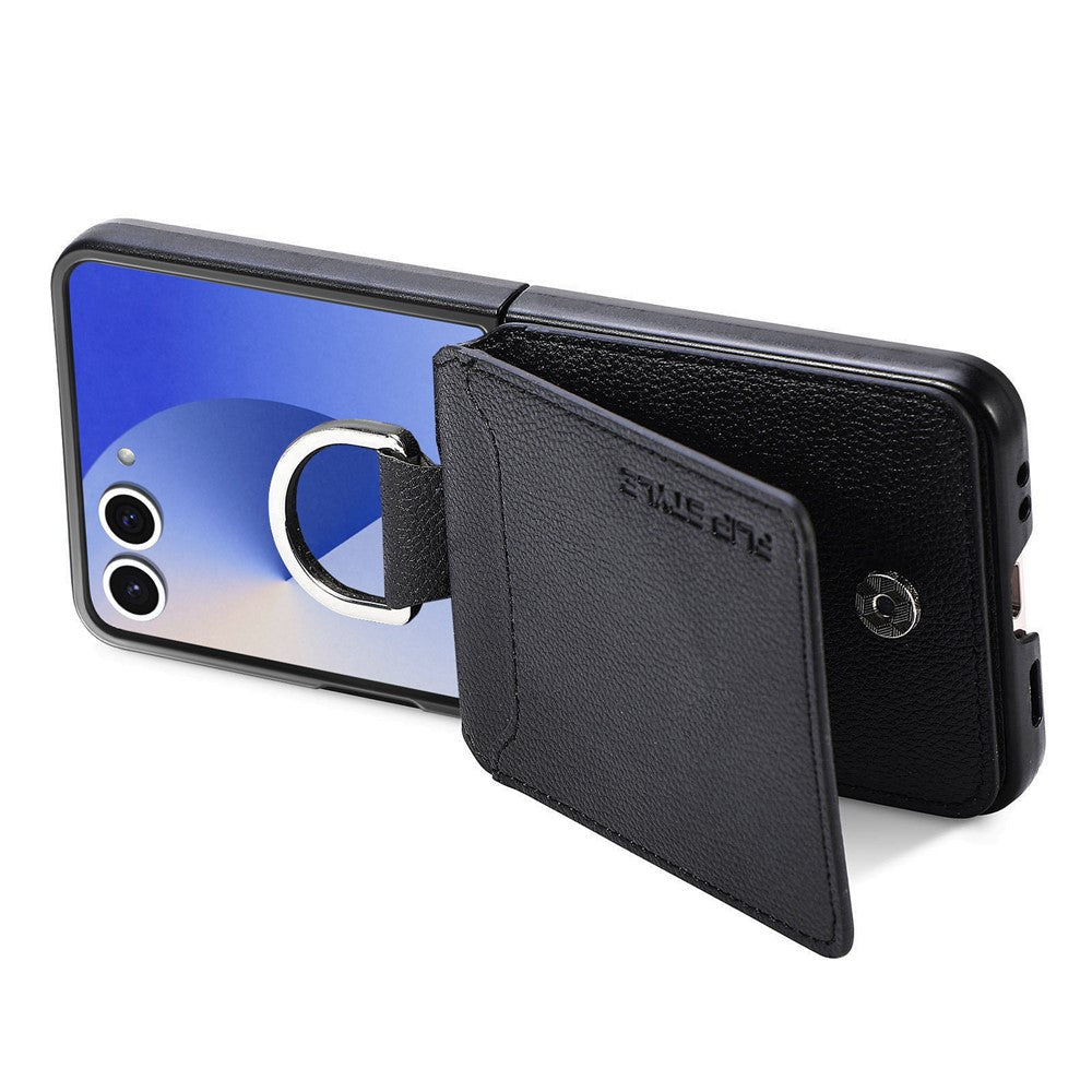 For Samsung Galaxy Z Flip7 5G Case Card Holder Kickstand PU + PC Phone Cover with Finger Ring