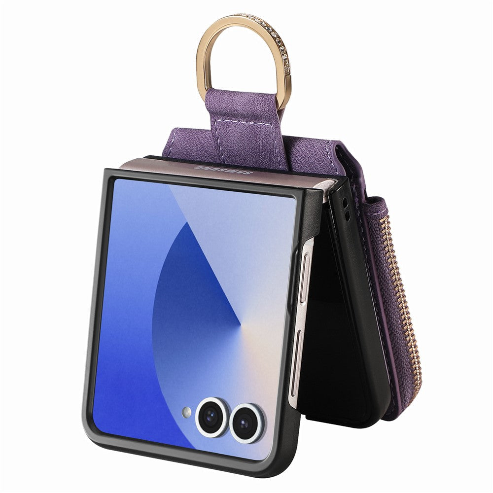 For Samsung Galaxy Z Flip7 5G Case Zipper Pocket Card Holder Retro Texture Leather Back Cover