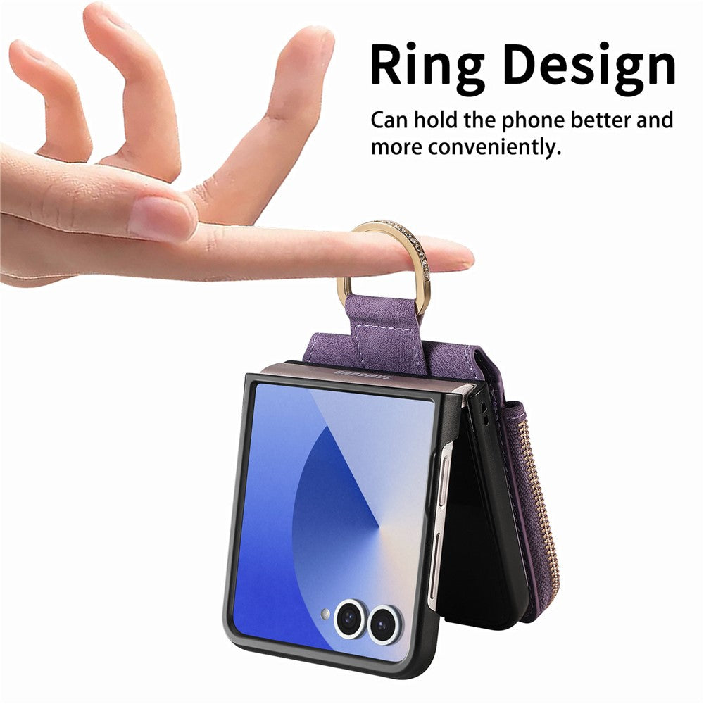 For Samsung Galaxy Z Flip7 5G Case Zipper Pocket Card Holder Retro Texture Leather Back Cover