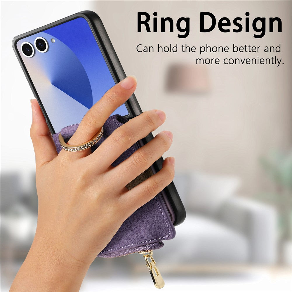 For Samsung Galaxy Z Flip7 5G Case Zipper Pocket Card Holder Retro Texture Leather Back Cover