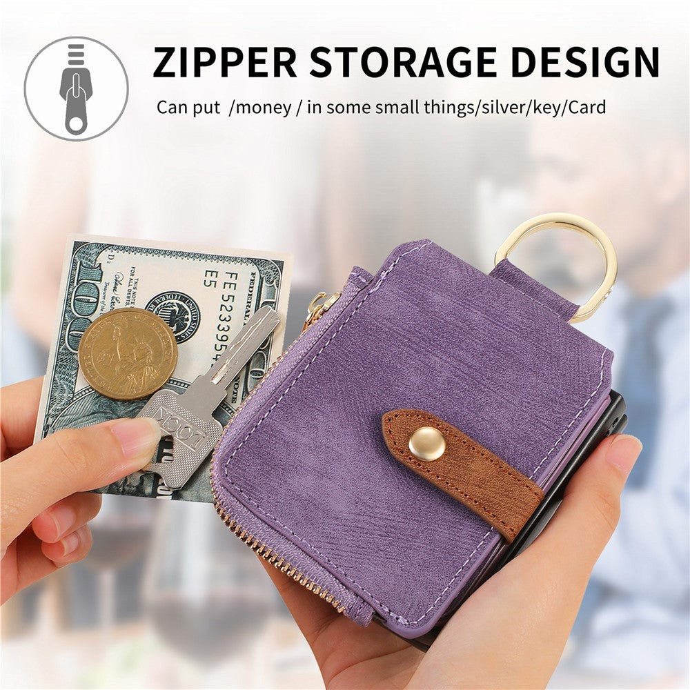 For Samsung Galaxy Z Flip7 5G Case Zipper Pocket Card Holder Retro Texture Leather Back Cover