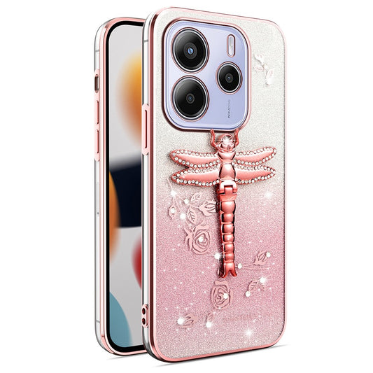 Xiaomi Redmi Note 14 5G Handyhülle – KADEM Libelle Ständer TPU Blumen Glitzer