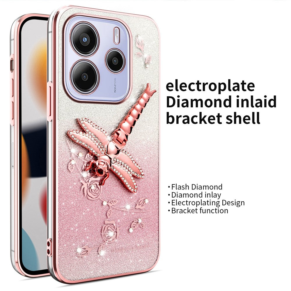 KADEM For Xiaomi Redmi Note 14 5G Case Dragonfly Kickstand TPU Flowers Glitter Phone Cover