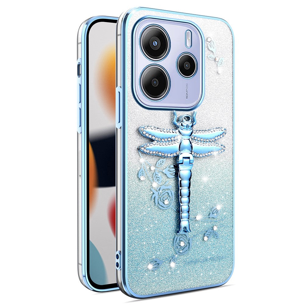 KADEM For Xiaomi Redmi Note 14 5G Case Dragonfly Kickstand TPU Flowers Glitter Phone Cover