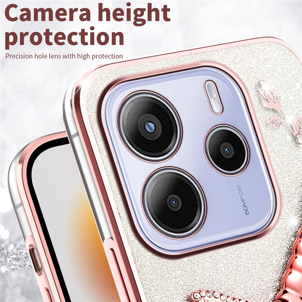 KADEM For Xiaomi Redmi Note 14 4G (164.84mm) Case Dragonfly Kickstand TPU Flowers Glitter Phone Cover