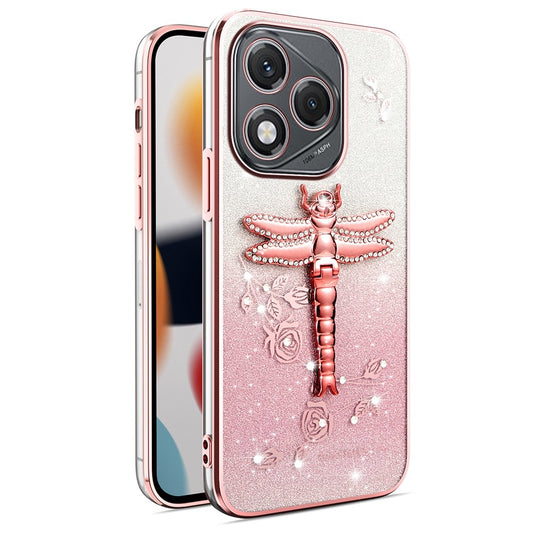 Honor 400 Lite 5G Handyhülle – KADEM Libelle Ständer TPU Blumen Glitzer