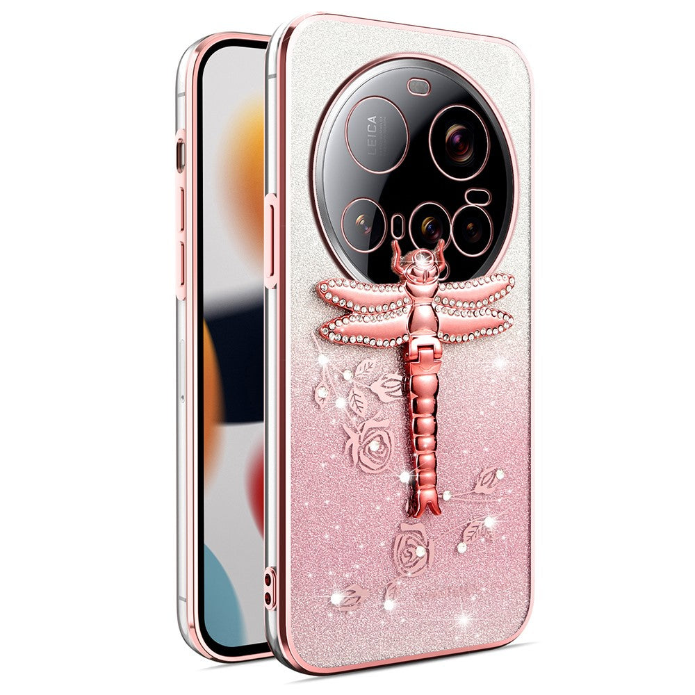 KADEM For Xiaomi 15 Ultra Case Dragonfly Kickstand TPU Flowers Glitter Phone Cover