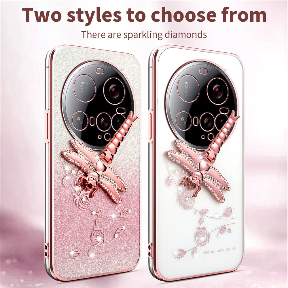KADEM For Xiaomi 15 Ultra Case Dragonfly Kickstand TPU Flowers Glitter Phone Cover