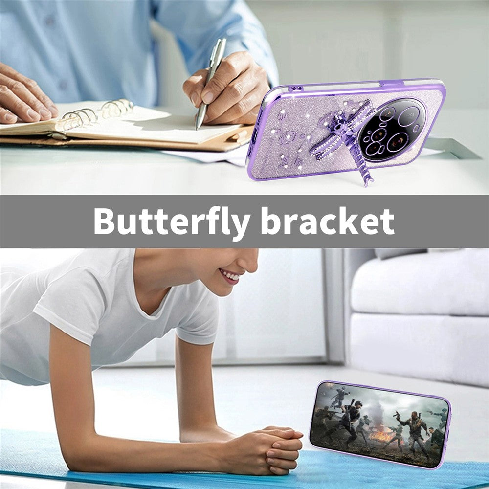 KADEM For Xiaomi 15 Ultra Case Dragonfly Kickstand TPU Flowers Glitter Phone Cover