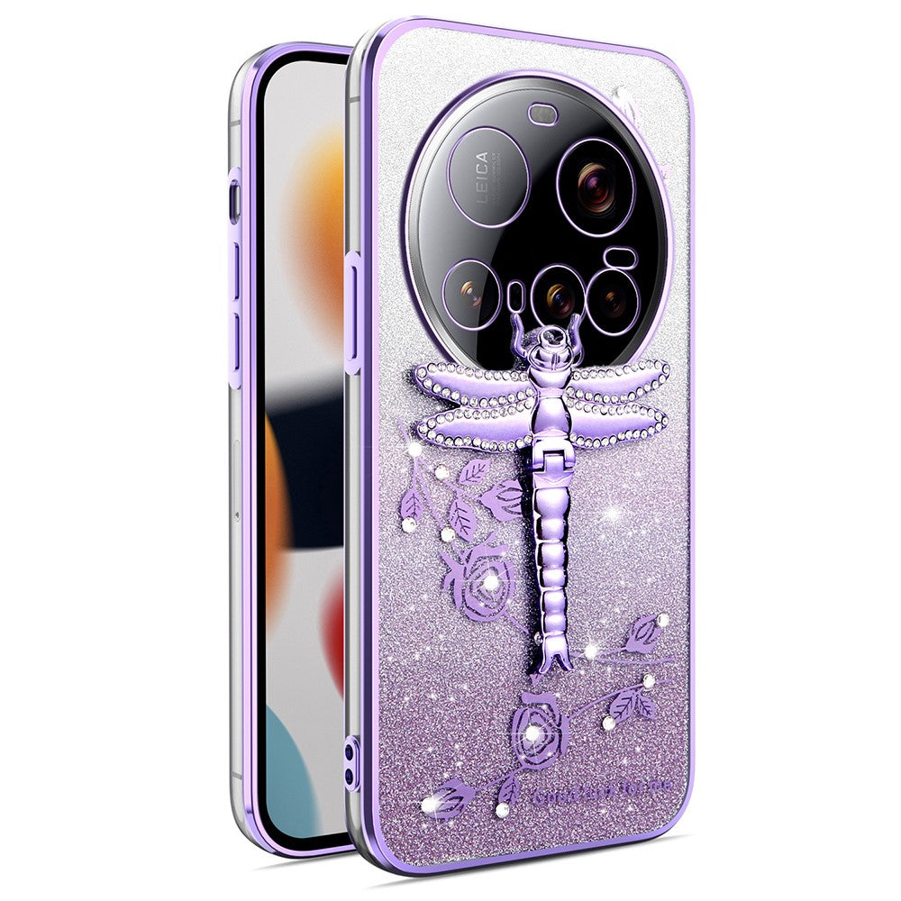 KADEM For Xiaomi 15 Ultra Case Dragonfly Kickstand TPU Flowers Glitter Phone Cover