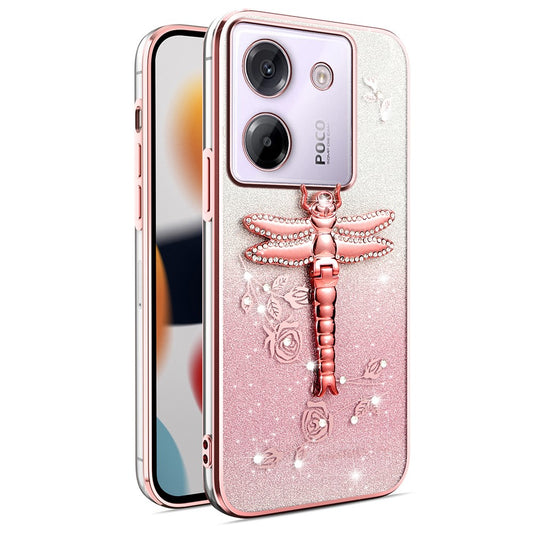 Xiaomi Poco M7 Pro 5G Handyhülle – KADEM Libelle Ständer TPU Blumen Glitzer
