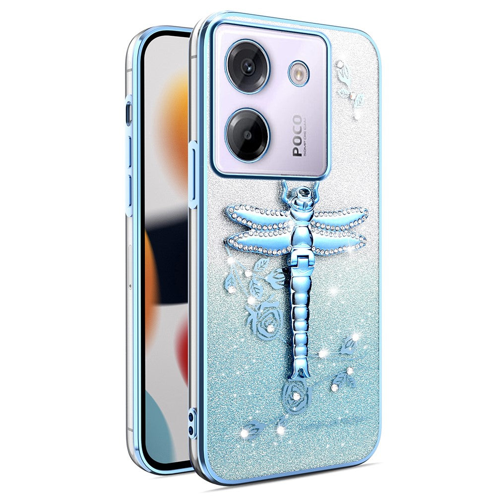 KADEM For Xiaomi Poco M7 Pro 5G Case Dragonfly Kickstand TPU Flowers Glitter Phone Cover