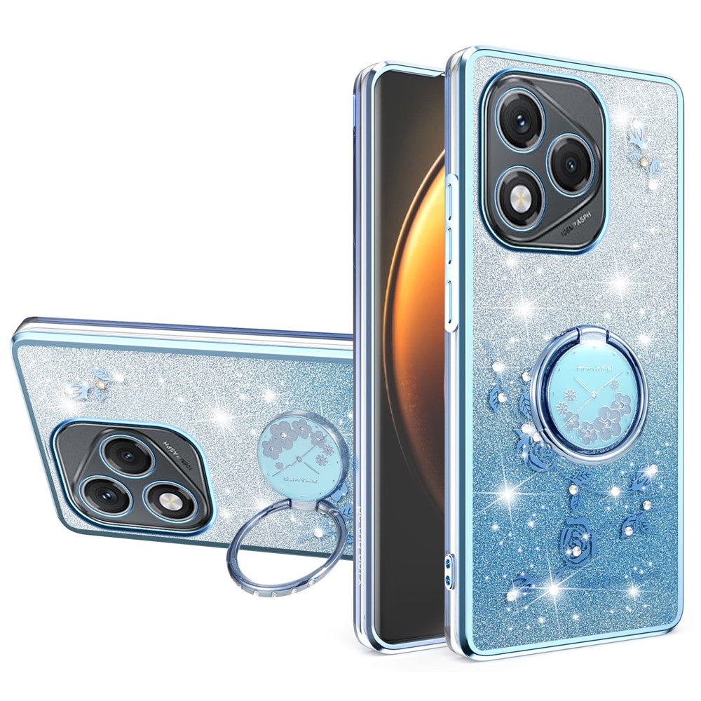 KADEM For Honor 400 Lite 5G Case Ring Kickstand TPU Flowers Phone Cover Gradient Glitter