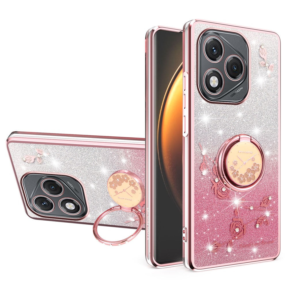 KADEM For Honor 400 Lite 5G Case Ring Kickstand TPU Flowers Phone Cover Gradient Glitter