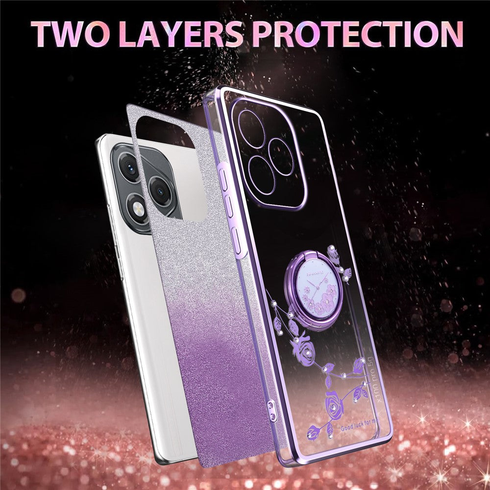 KADEM For Honor 400 Lite 5G Case Ring Kickstand TPU Flowers Phone Cover Gradient Glitter