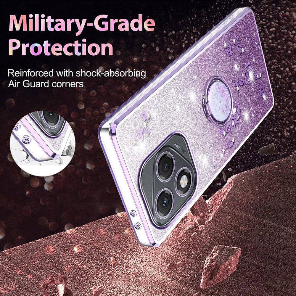 KADEM For Honor 400 Lite 5G Case Ring Kickstand TPU Flowers Phone Cover Gradient Glitter