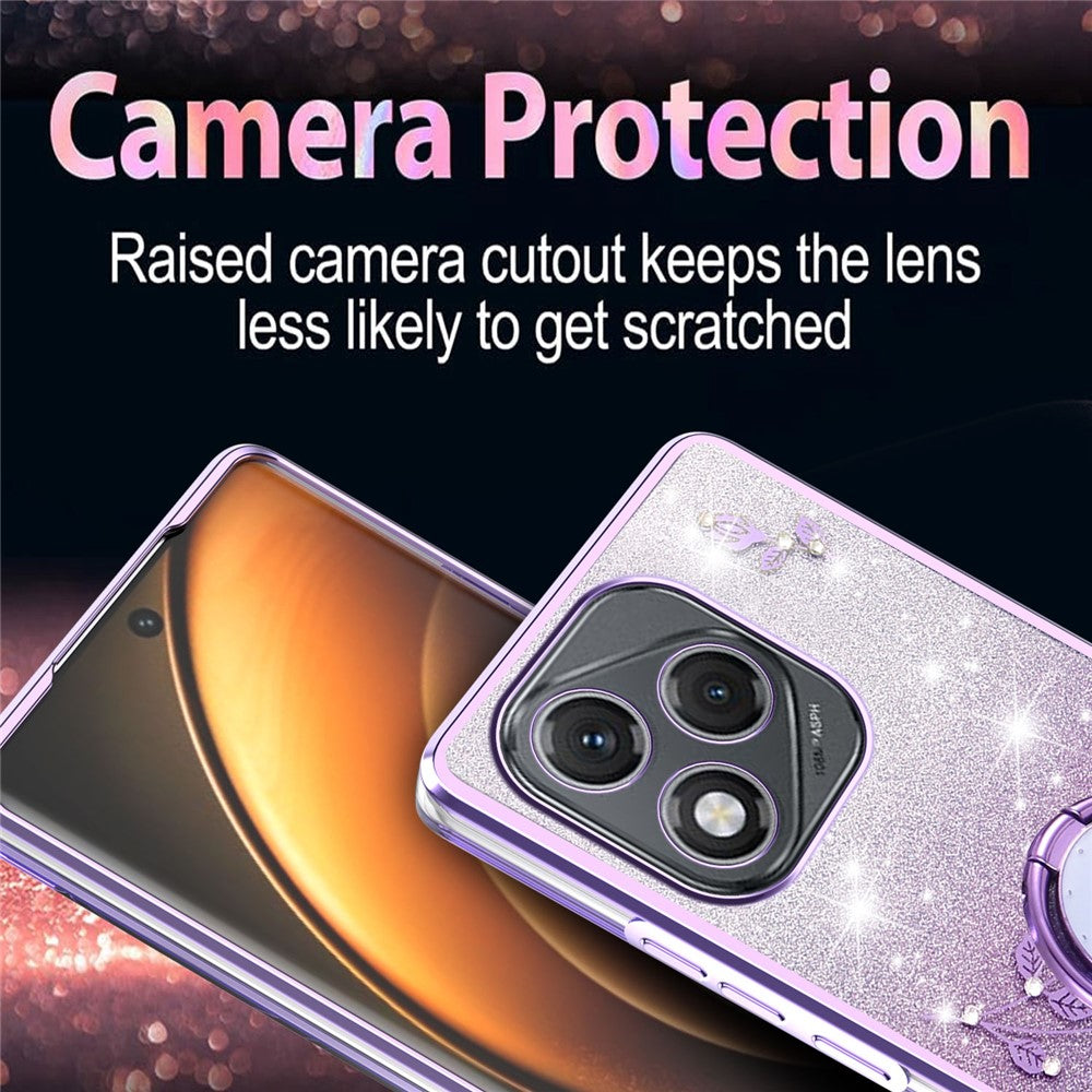 KADEM For Honor 400 Lite 5G Case Ring Kickstand TPU Flowers Phone Cover Gradient Glitter