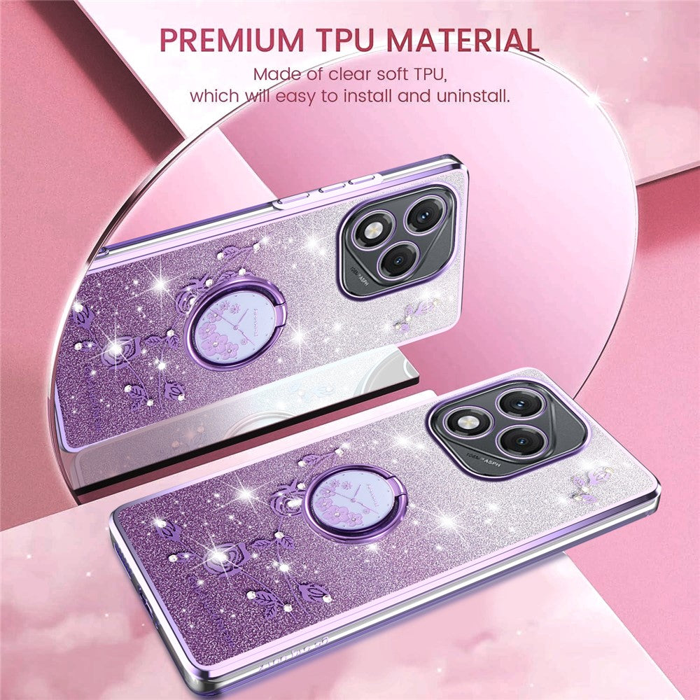 KADEM For Honor 400 Lite 5G Case Ring Kickstand TPU Flowers Phone Cover Gradient Glitter