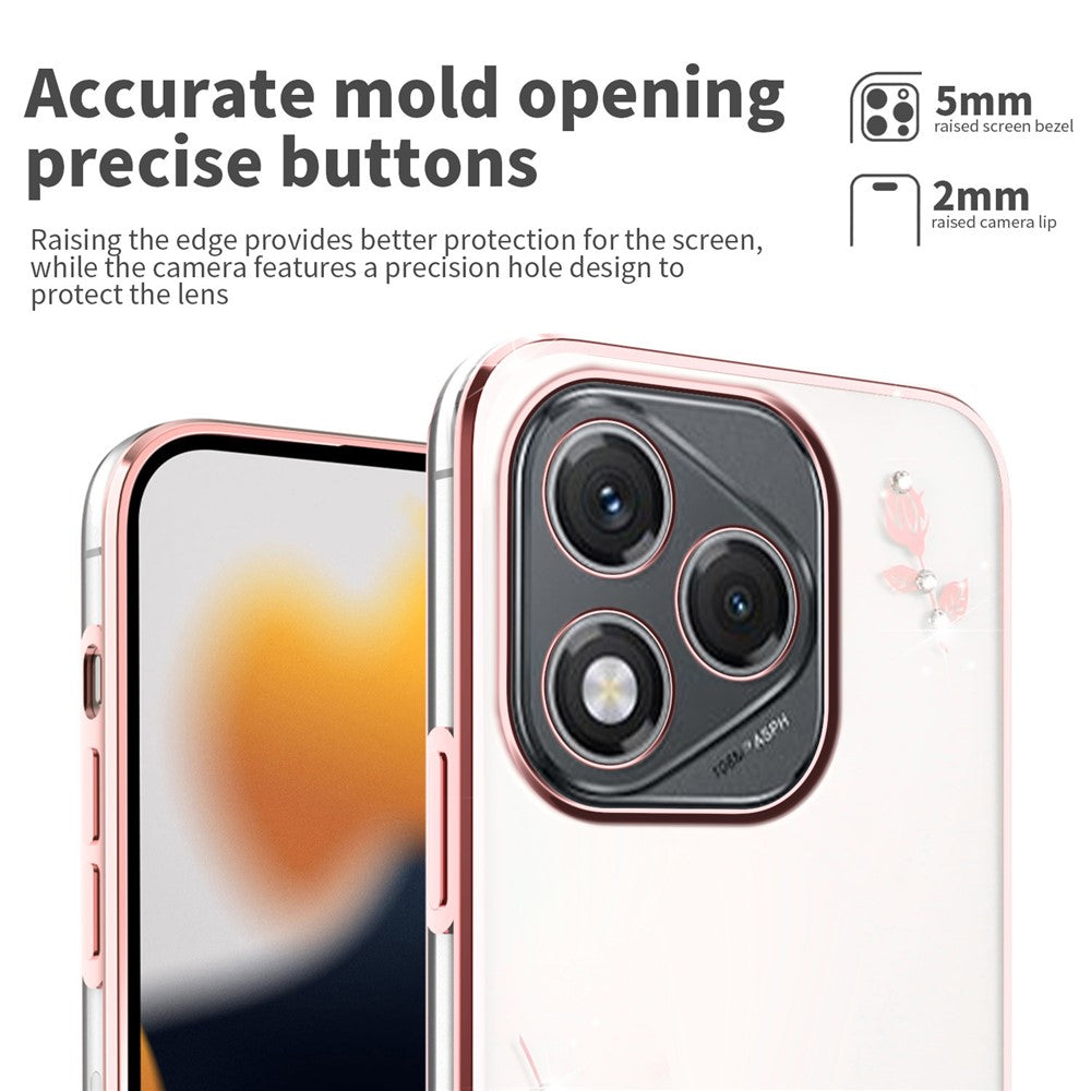 KADEM For Honor 400 Lite 5G Case Flower Rhinestone Decor Electroplating TPU Phone Cover