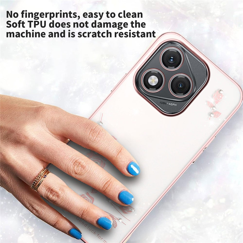 KADEM For Honor 400 Lite 5G Case Flower Rhinestone Decor Electroplating TPU Phone Cover