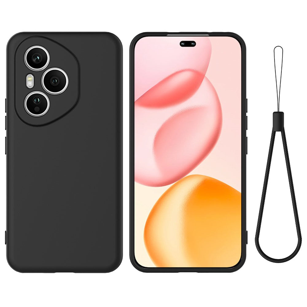 For Honor 400 Pro 5G (Global) Liquid Silicone Case Phone Back Cover with Hand Strap