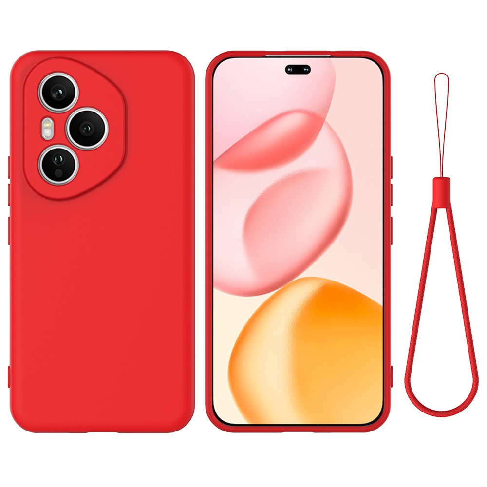 For Honor 400 Pro 5G (Global) Liquid Silicone Case Phone Back Cover with Hand Strap