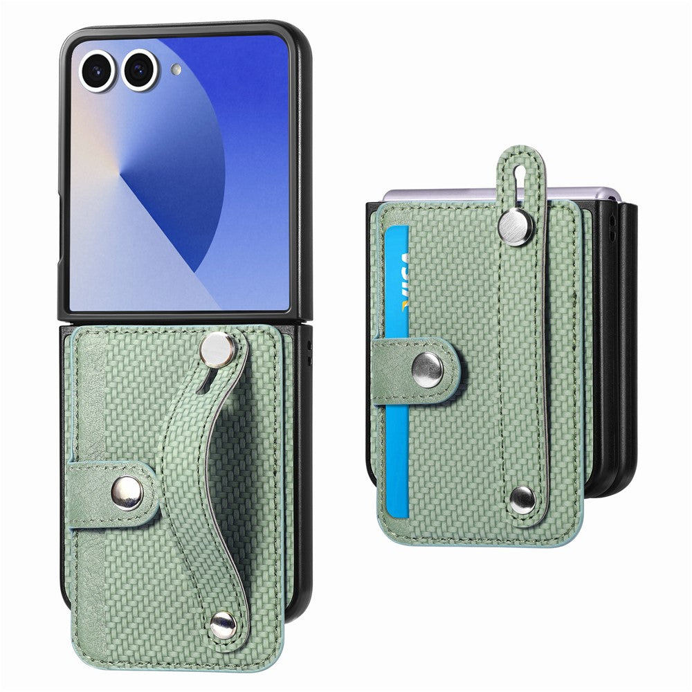 For Samsung Galaxy Z Flip7 5G Case Carbon Fiber Texture Leather Phone Back Cover with Card Holder