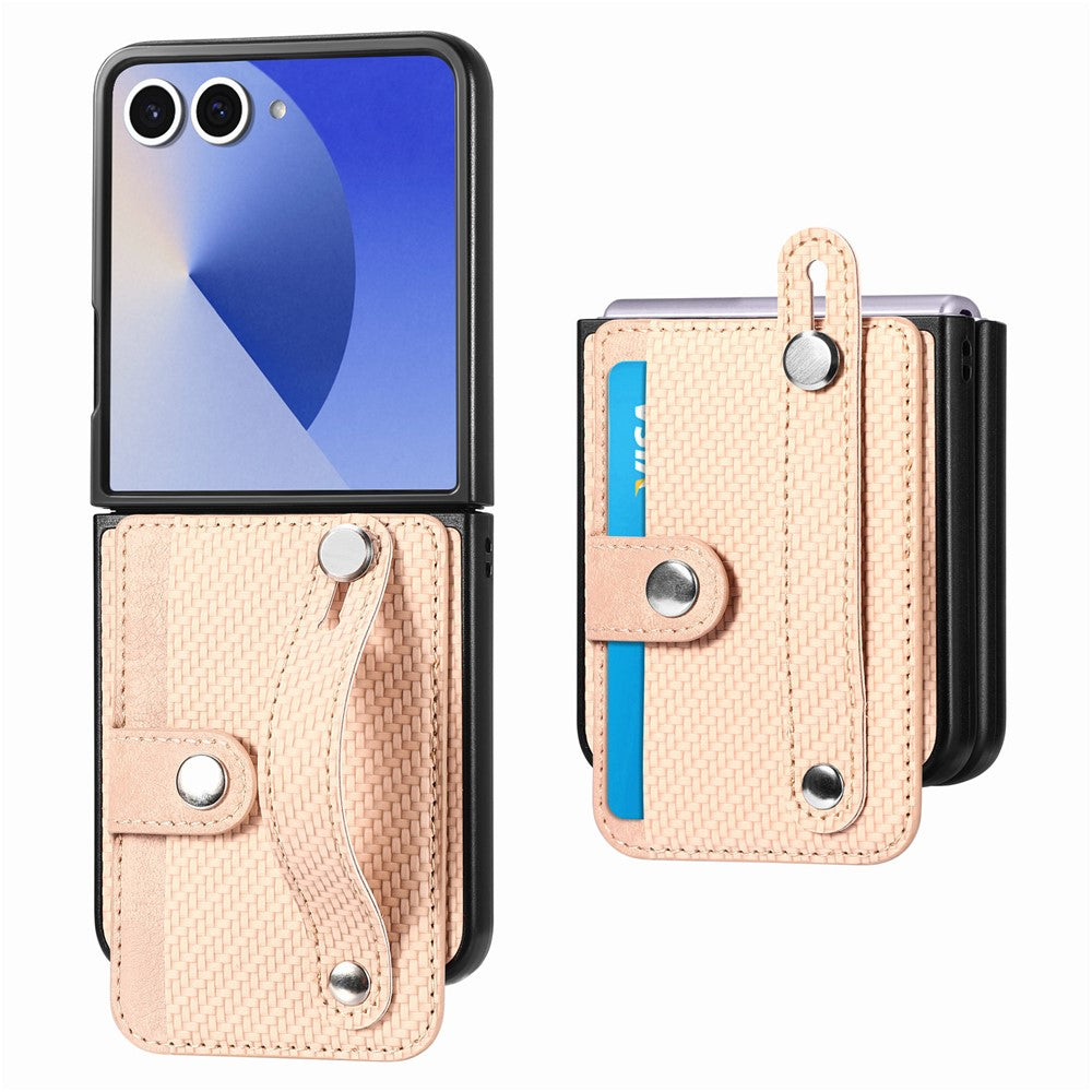 For Samsung Galaxy Z Flip7 5G Case Carbon Fiber Texture Leather Phone Back Cover with Card Holder