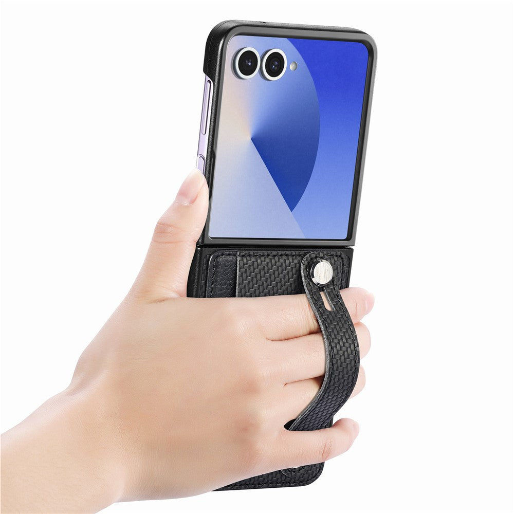 For Samsung Galaxy Z Flip7 5G Case Carbon Fiber Texture Leather Phone Back Cover with Card Holder