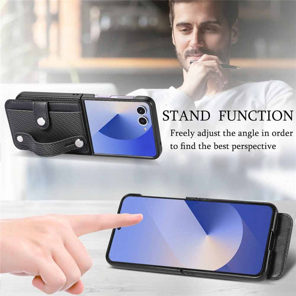 For Samsung Galaxy Z Flip7 5G Case Carbon Fiber Texture Leather Phone Back Cover with Card Holder