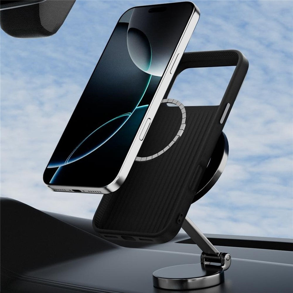 ABEEL For iPhone 18 Pro / 17 Pro Case Compatible with MagSafe Micro-Embossing 6D Printed PC TPU Aluminum Alloy Leather Phone Cover
