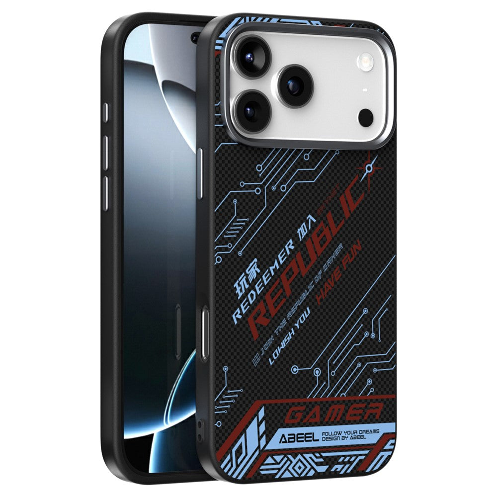 ABEEL For iPhone 18 Pro / 17 Pro Case Compatible with MagSafe Micro-Embossing 6D Printed PC TPU Aluminum Alloy Leather Phone Cover