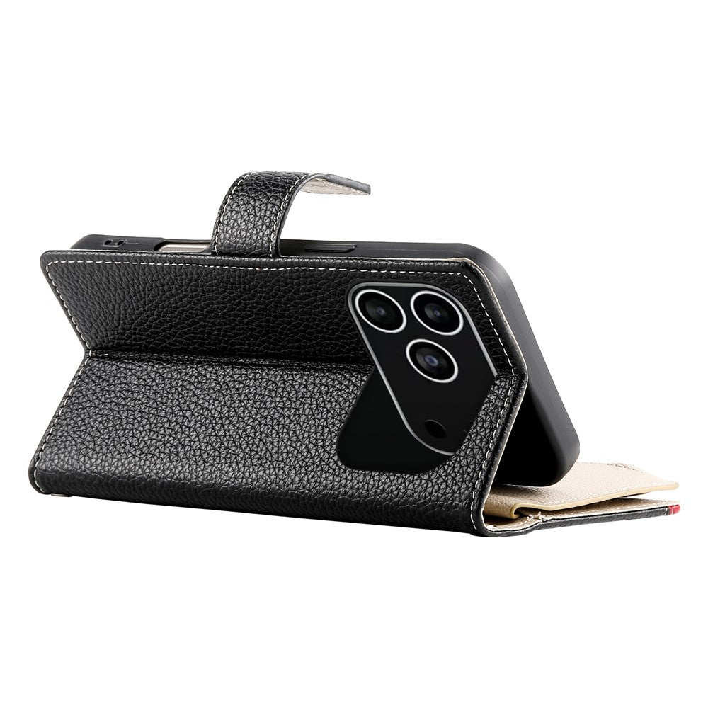 For iPhone 18 Pro / 17 Pro Case Zipper Wallet Color Splicing Leather Flip Phone Cover with Straps