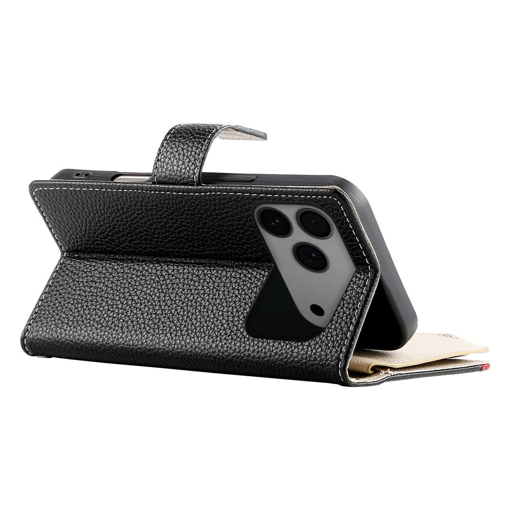 For iPhone 18 Pro Max / 17 Pro Max Case Zipper Wallet Color Splicing Leather Flip Phone Cover with Straps