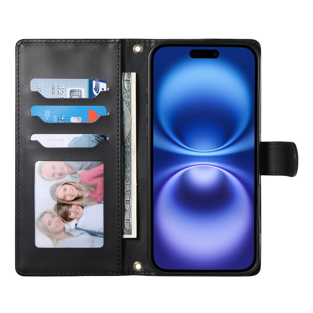 For iPhone 18 Pro / 17 Pro Case Rhombus Stitching Wallet Stand Leather Phone Cover with Long  /  Short Strap