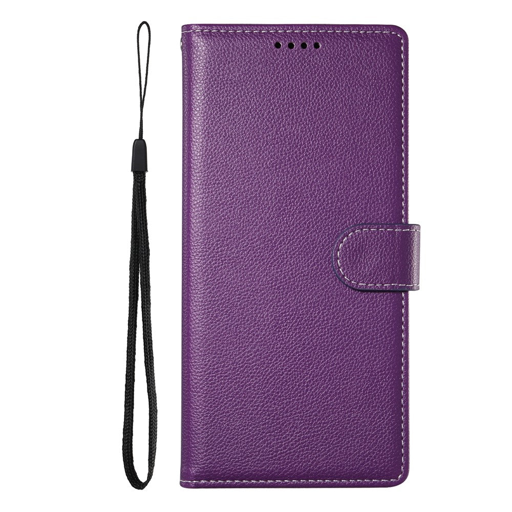 For iPhone 18 Pro / 17 Pro Case Magnetic Snap Litchi Texture Leather Wallet Phone Cover with Wrist Strap