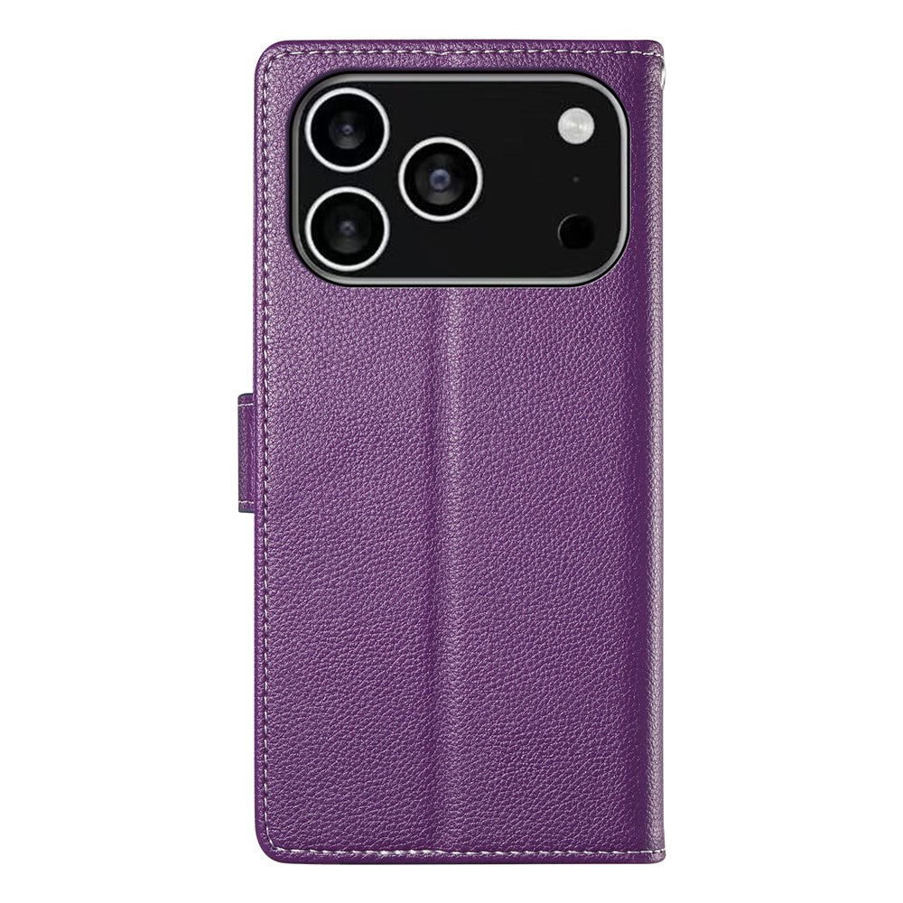 For iPhone 18 Pro / 17 Pro Case Magnetic Snap Litchi Texture Leather Wallet Phone Cover with Wrist Strap