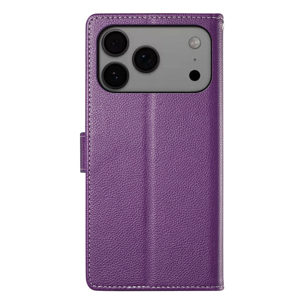 For iPhone 18 Pro Max / 17 Pro Max Case Magnetic Snap Litchi Texture Leather Wallet Phone Cover with Wrist Strap