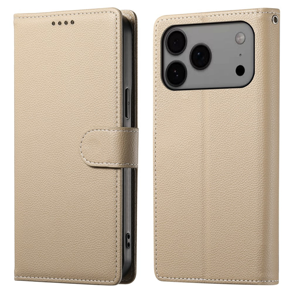 For iPhone 18 Pro Max / 17 Pro Max Case Magnetic Snap Litchi Texture Leather Wallet Phone Cover with Wrist Strap